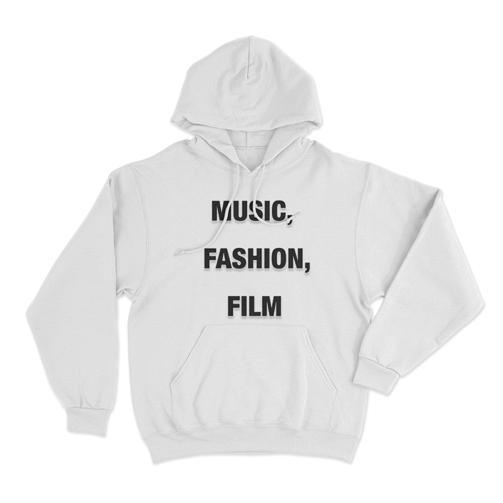 Music, Fashion, Film Unisex Hoodie White Music Fashion Film Unisex Hoodie White