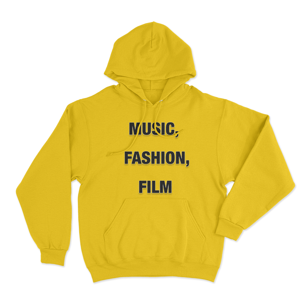 Music, Fashion, Film Unisex Hoodie Yellow Music Fashion Film Unisex Hoodie Yellow